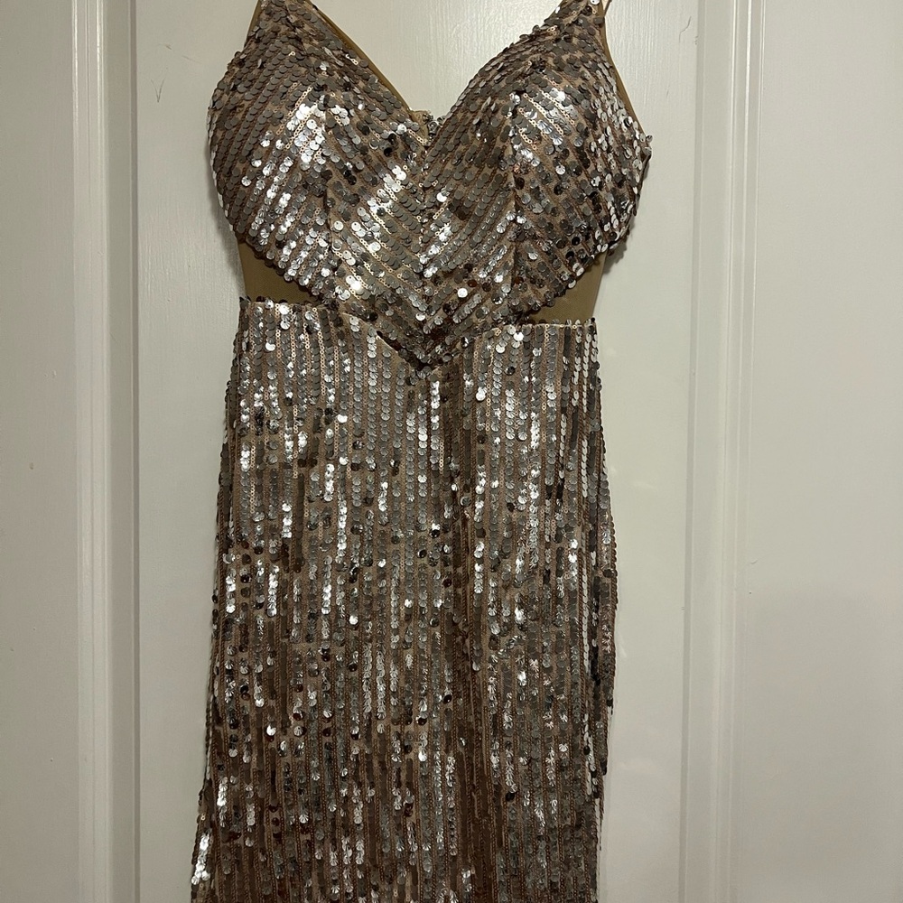 Guess Gold Sequin Backless Dress